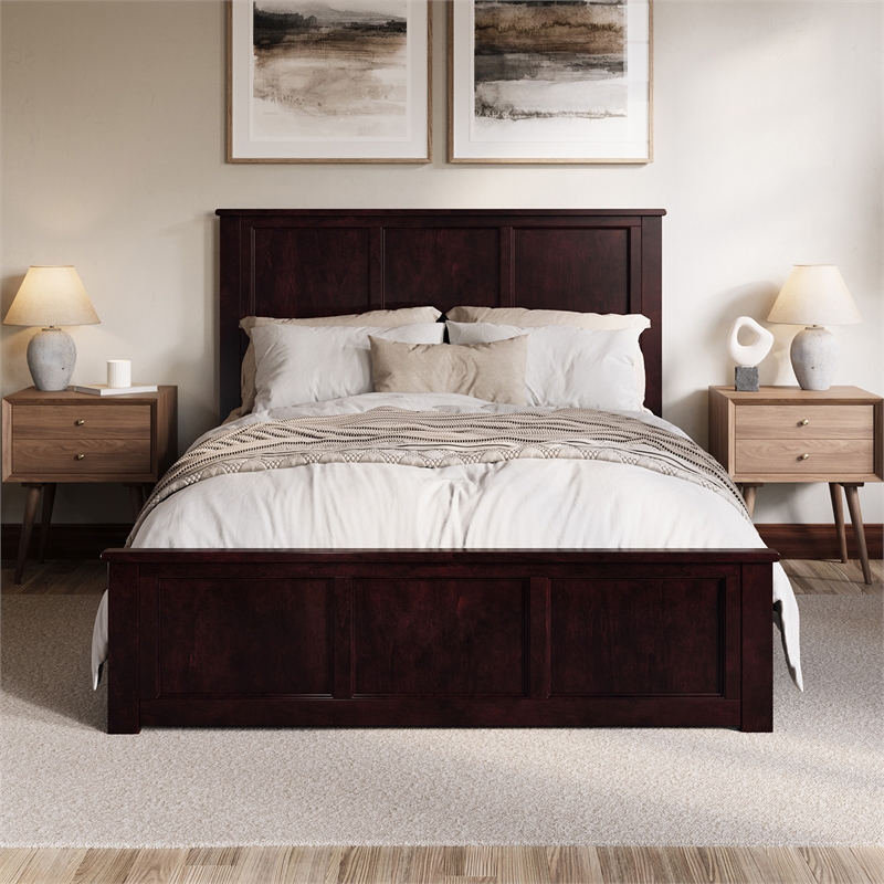 Charlotte Queen Low Profile Platform Bed with Matching Footboard in Espresso