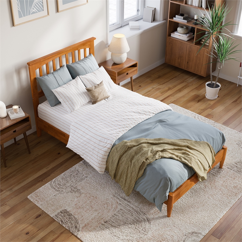 Becket Twin XL Wood Low Profile Platform Bed in Light Toffee