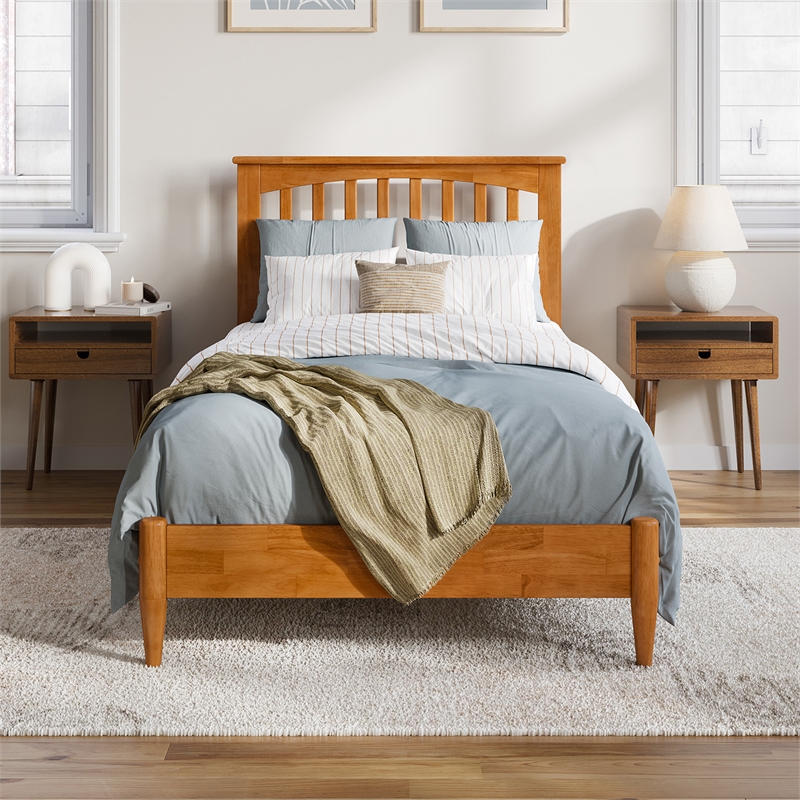 Becket Twin XL Wood Low Profile Platform Bed in Light Toffee