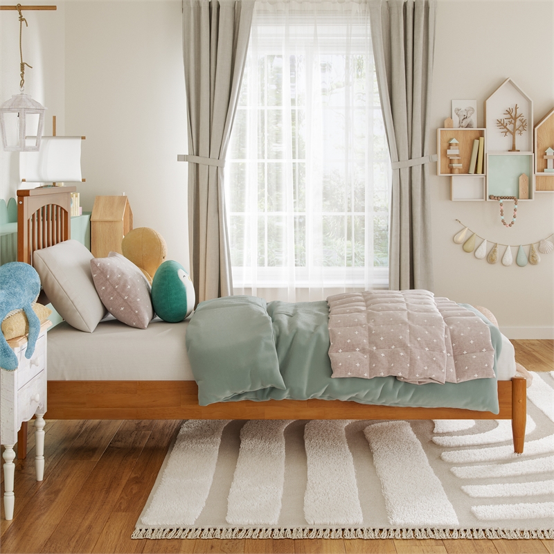 Becket Twin Wood Low Profile Platform Bed in Light Toffee