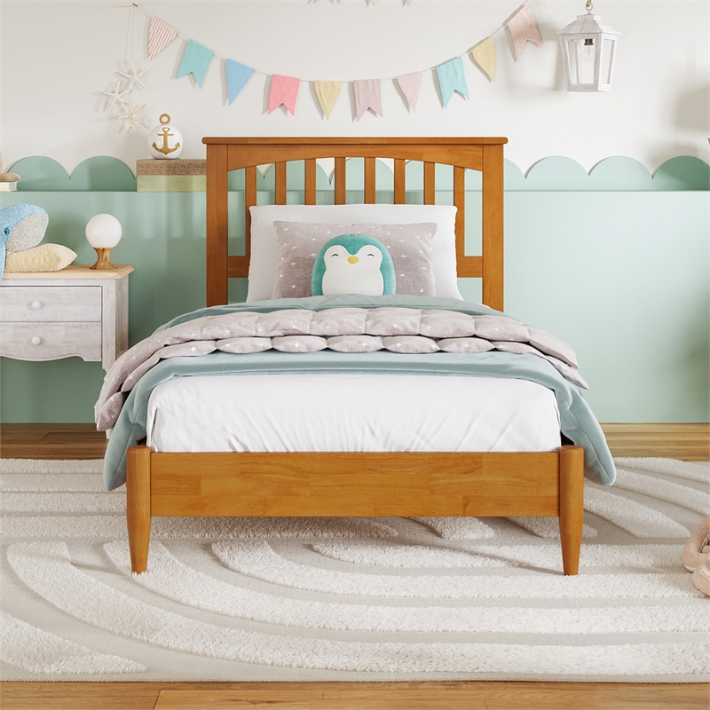 Becket Twin Wood Low Profile Platform Bed in Light Toffee