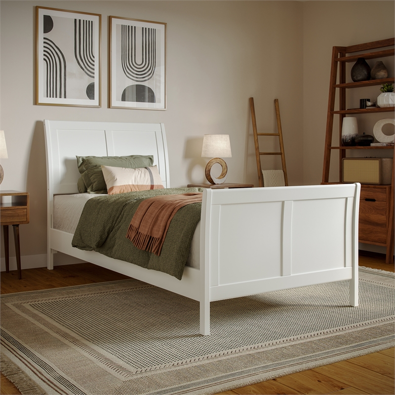 Valencia Twin XL Low Profile Wood Platform Bed with Matching Footboard in White