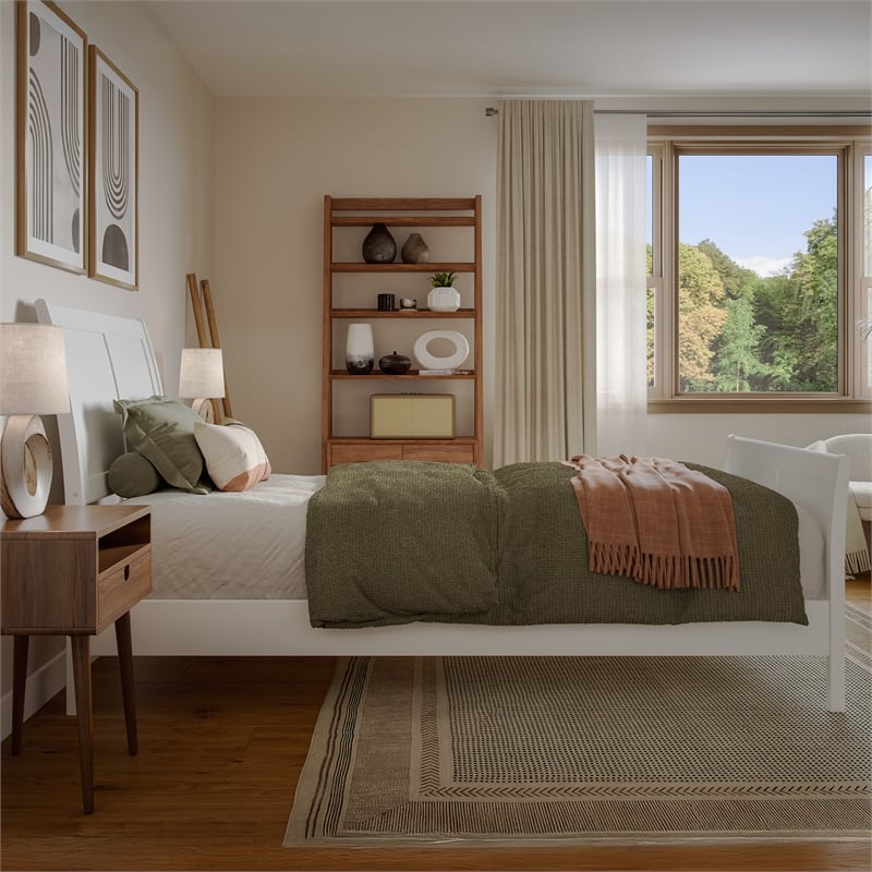 Valencia Twin XL Low Profile Wood Platform Bed with Matching Footboard in White
