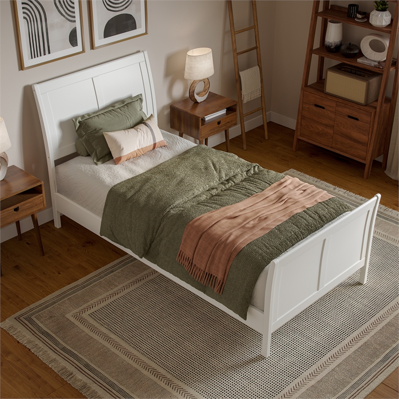 Valencia Twin XL Low Profile Wood Platform Bed with Matching Footboard in White