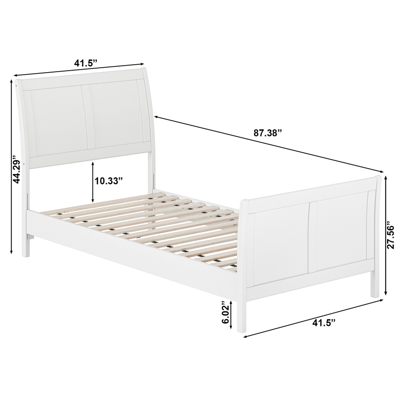 Valencia Twin XL Low Profile Wood Platform Bed with Matching Footboard in White