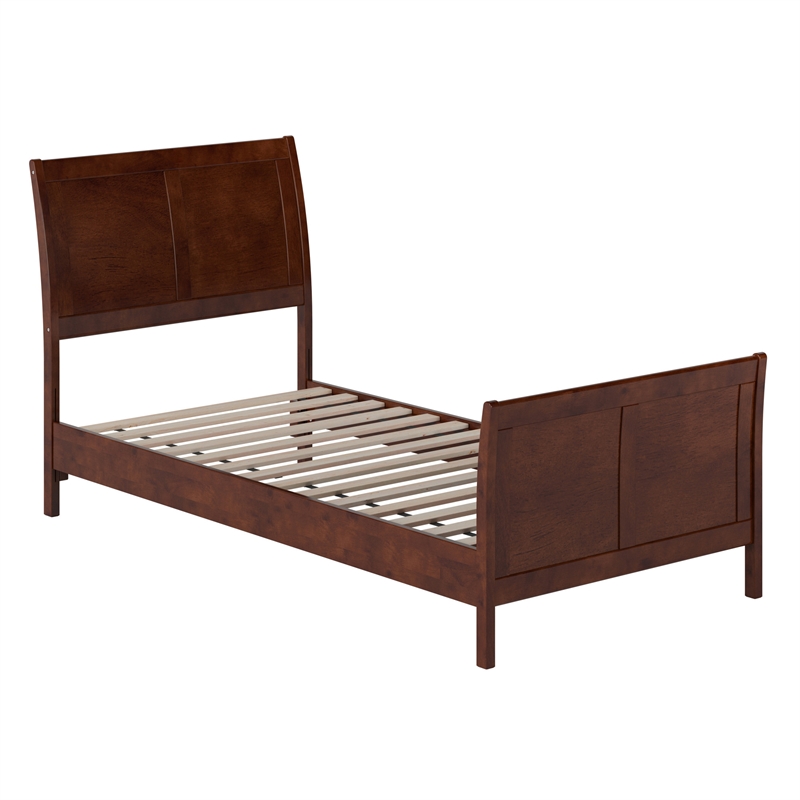 Valencia Twin XL Low Profile Wood Platform Bed with Matching Footboard in Walnut