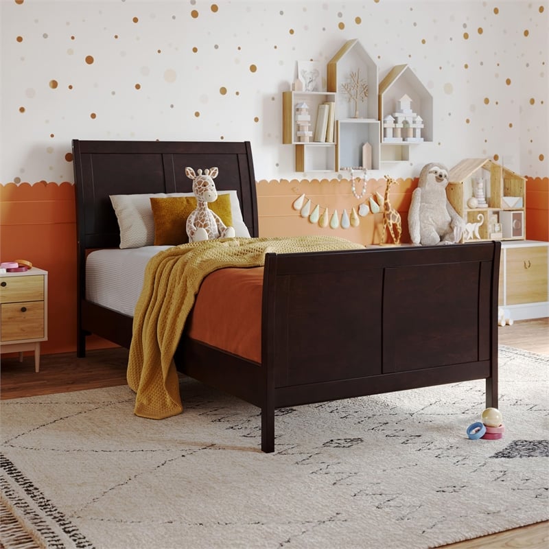 Valencia Twin Low Profile Wood Platform Bed with Matching Footboard in Espresso