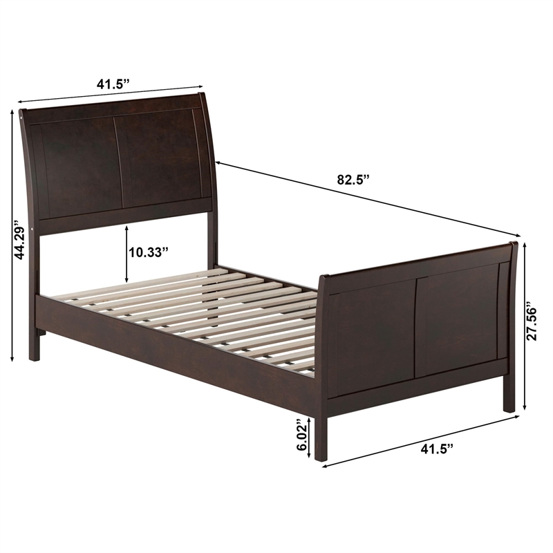 Valencia Twin Low Profile Wood Platform Bed with Matching Footboard in Espresso
