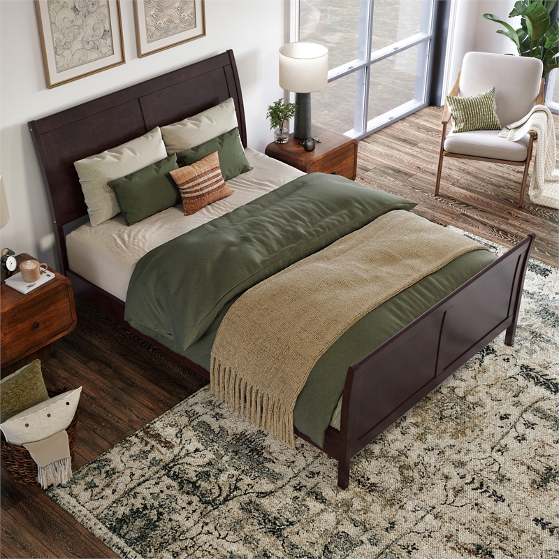 Valencia Full Low Profile Wood Platform Bed with Matching Footboard in Espresso