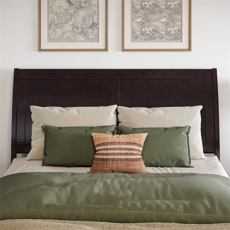 Valencia Full Low Profile Wood Platform Bed with Matching Footboard in Espresso