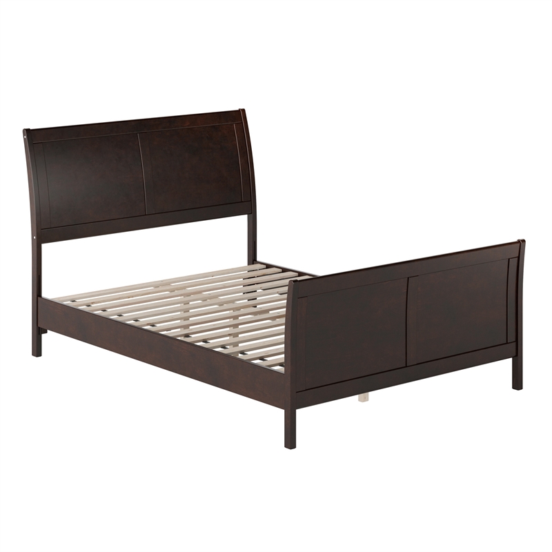Valencia Full Low Profile Wood Platform Bed with Matching Footboard in Espresso