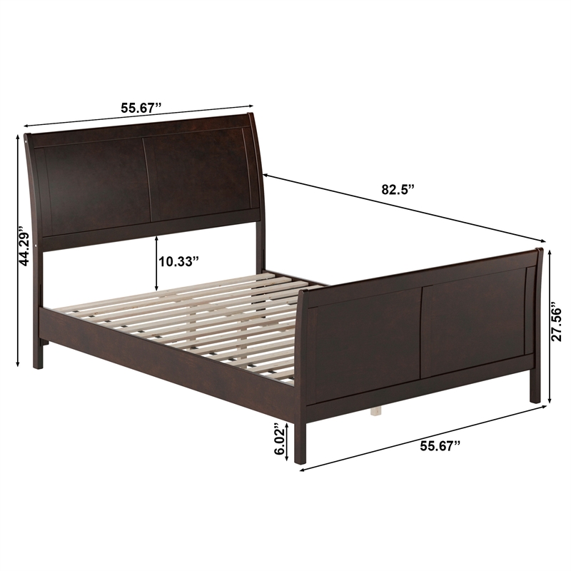 Valencia Full Low Profile Wood Platform Bed with Matching Footboard in Espresso