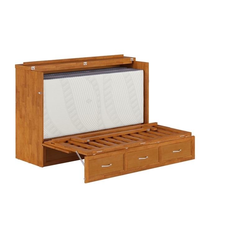 Northfield Queen Solid Wood Murphy Bed Chest with Mattress in Light Toffee