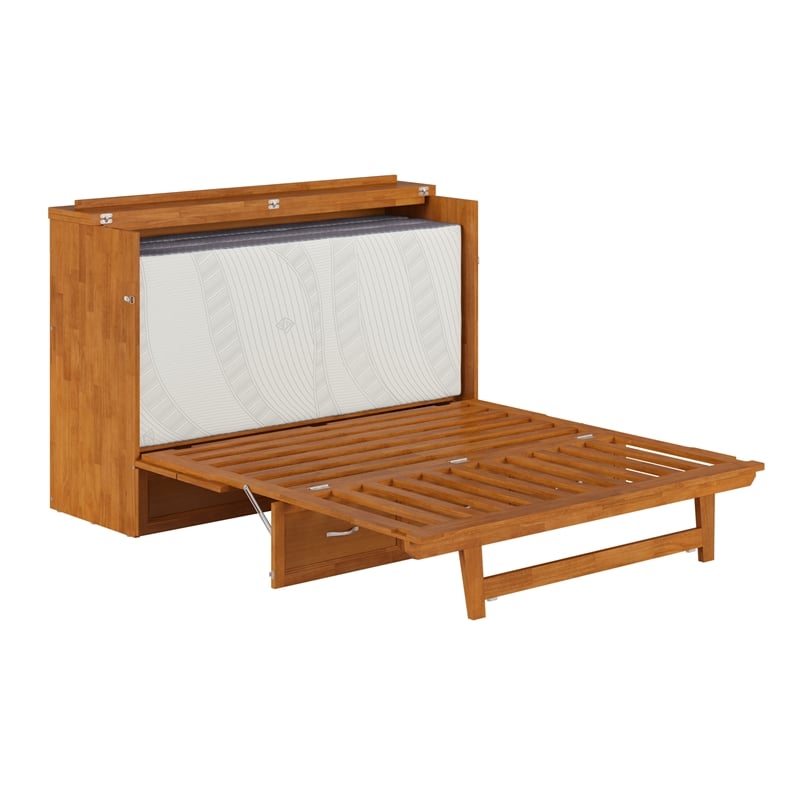 Northfield Queen Solid Wood Murphy Bed Chest with Mattress in Light Toffee