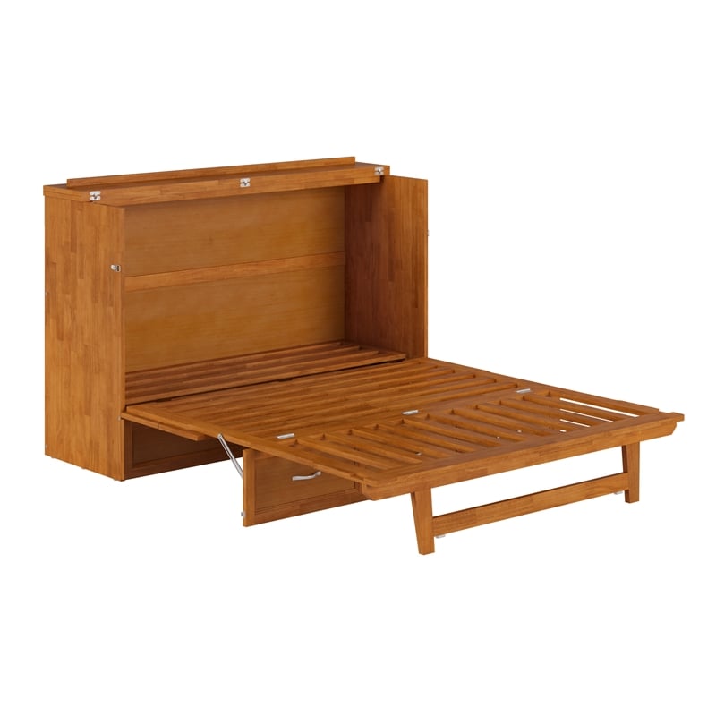 Northfield Queen Solid Wood Murphy Bed Chest with Mattress in Light Toffee