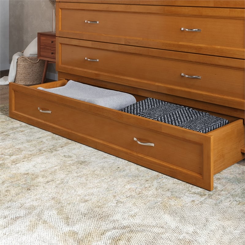 Northfield Queen Solid Wood Murphy Bed Chest with Mattress in Light Toffee