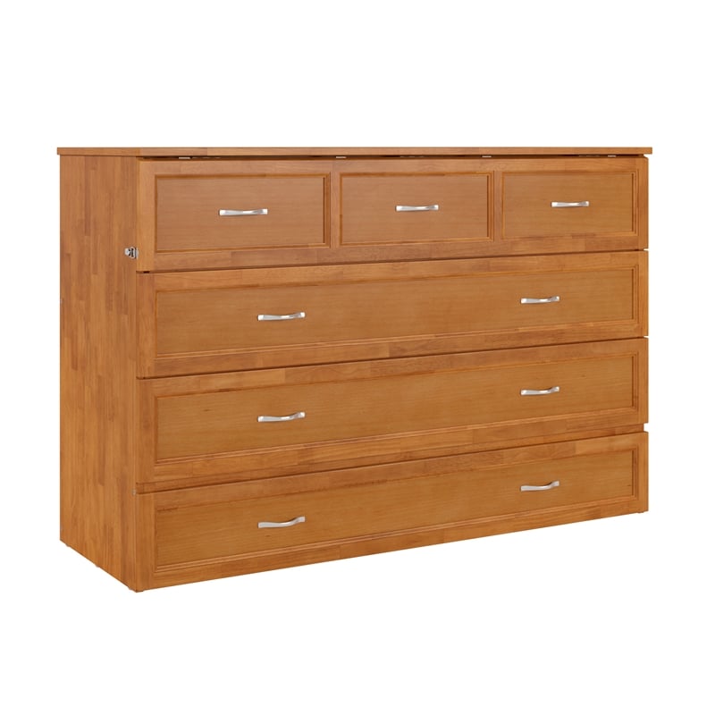 Northfield Queen Solid Wood Murphy Bed Chest with Mattress in Light Toffee