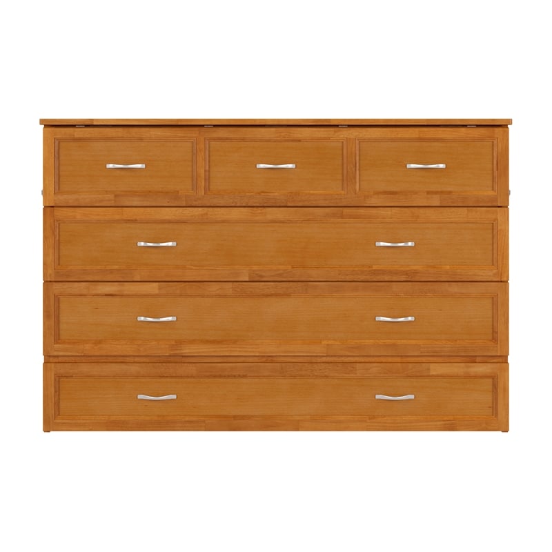 Northfield Queen Solid Wood Murphy Bed Chest with Mattress in Light Toffee