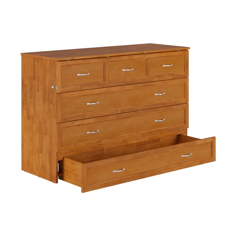 Northfield Queen Solid Wood Murphy Bed Chest with Mattress in Light Toffee