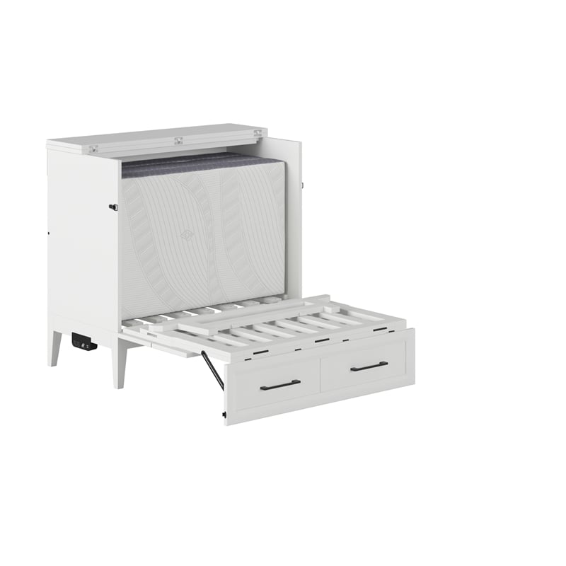 Santa Fe Twin Wood Murphy Bed Chest with Mattress & Built-in Charger in White