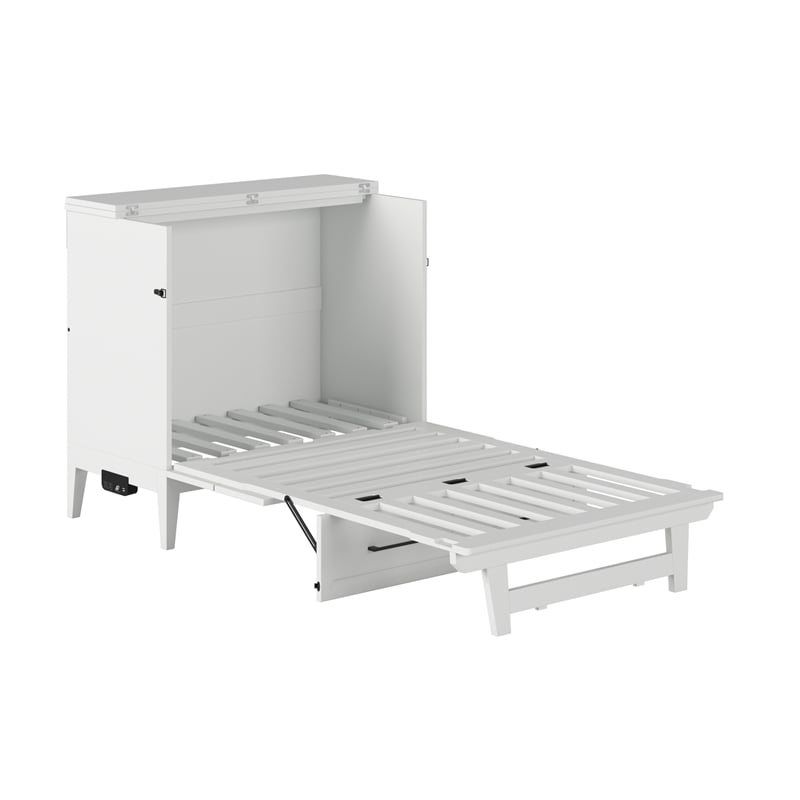 Santa Fe Twin Wood Murphy Bed Chest with Mattress & Built-in Charger in White