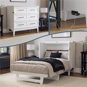 Santa Fe Twin Wood Murphy Bed Chest with Mattress & Built-in Charger in White