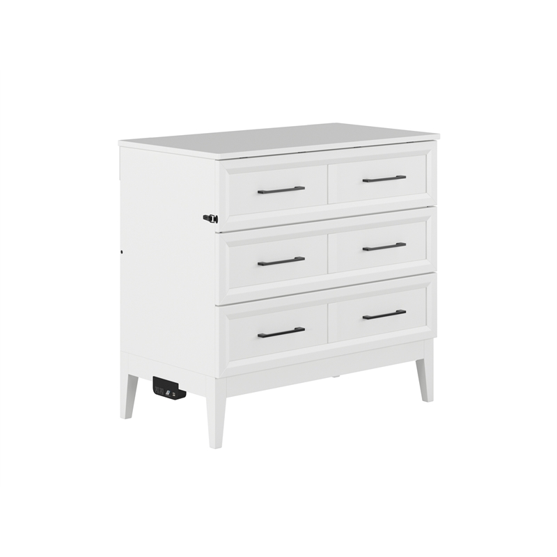 Santa Fe Twin Wood Murphy Bed Chest with Mattress & Built-in Charger in White