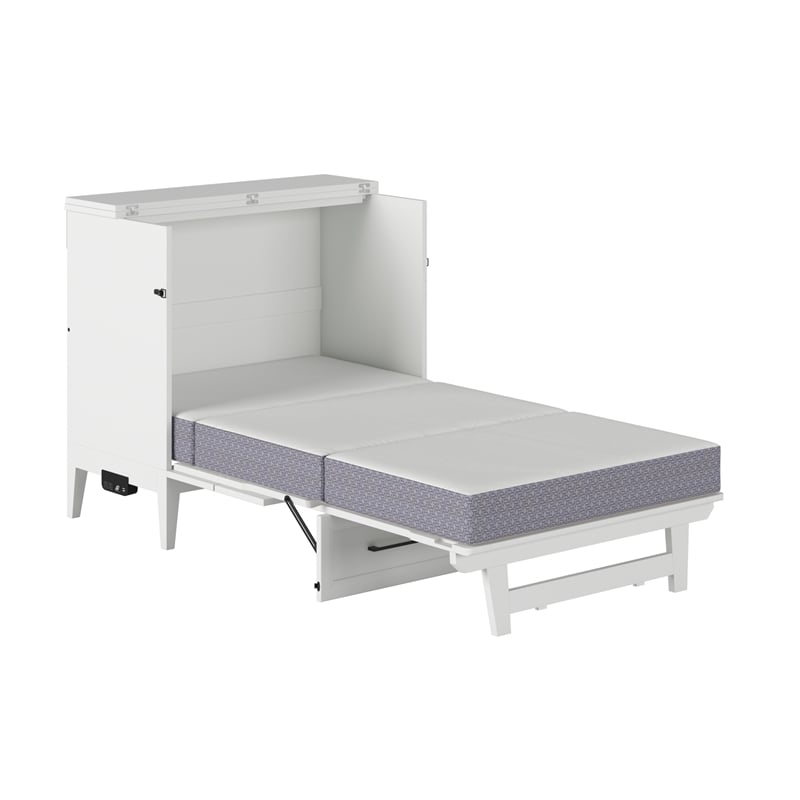 Santa Fe Twin Wood Murphy Bed Chest with Mattress & Built-in Charger in White