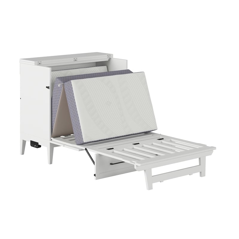 Santa Fe Twin Wood Murphy Bed Chest with Mattress & Built-in Charger in White