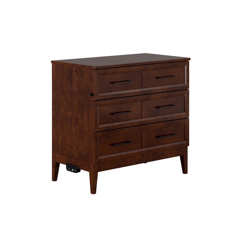 Santa Fe Twin Wood Murphy Bed Chest with Mattress & Built-in Charger in Walnut