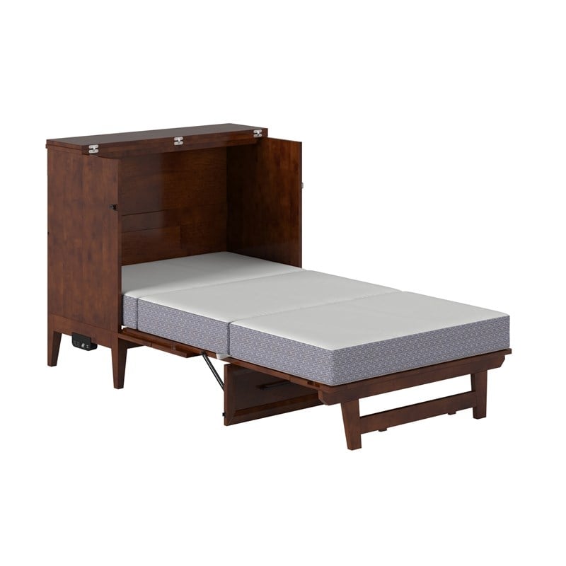 Santa Fe Twin Wood Murphy Bed Chest with Mattress & Built-in Charger in Walnut