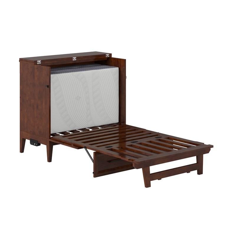 Santa Fe Twin Wood Murphy Bed Chest with Mattress & Built-in Charger in Walnut