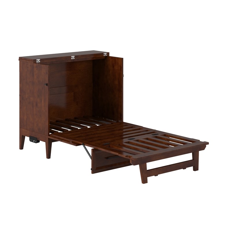 Santa Fe Twin Wood Murphy Bed Chest with Mattress & Built-in Charger in Walnut