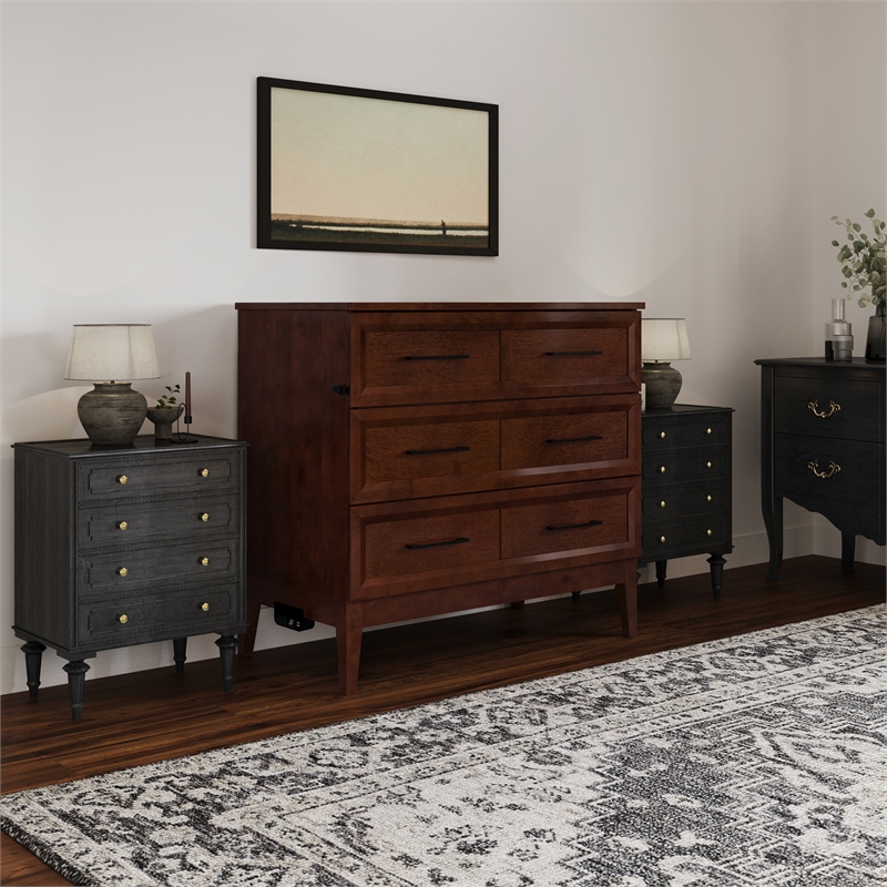 Santa Fe Twin Wood Murphy Bed Chest with Mattress & Built-in Charger in Walnut