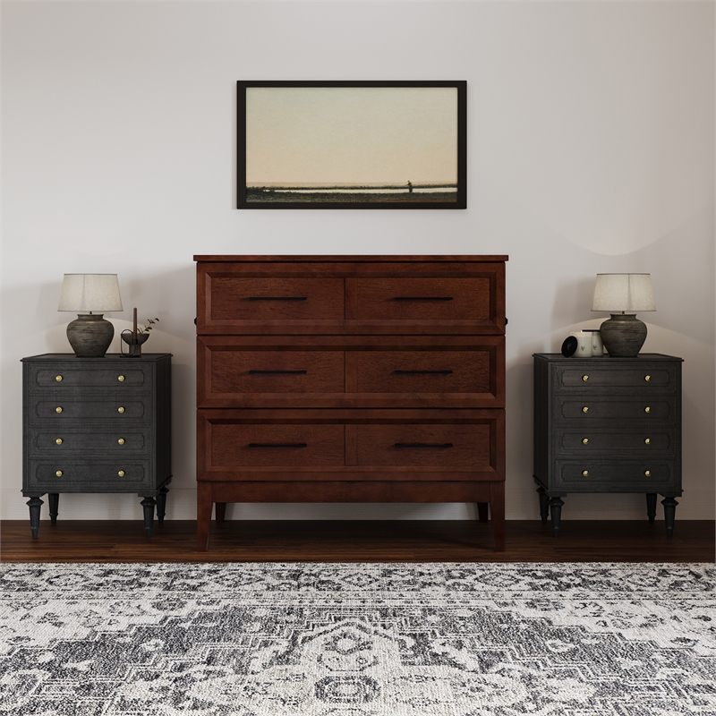 Santa Fe Twin Wood Murphy Bed Chest with Mattress & Built-in Charger in Walnut
