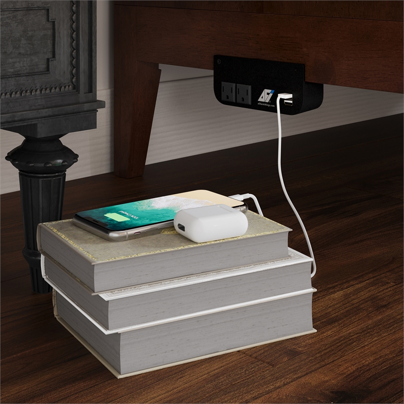 Santa Fe Twin Wood Murphy Bed Chest with Mattress & Built-in Charger in Walnut