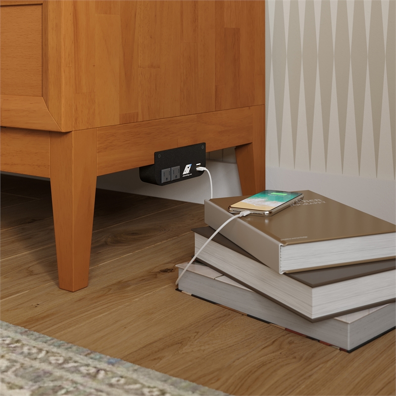 Santa Fe Twin Wood Murphy Bed Chest wMattress & Built-in Charger in Light Toffee