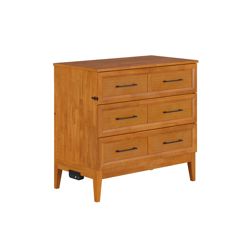 Santa Fe Twin Wood Murphy Bed Chest wMattress & Built-in Charger in Light Toffee