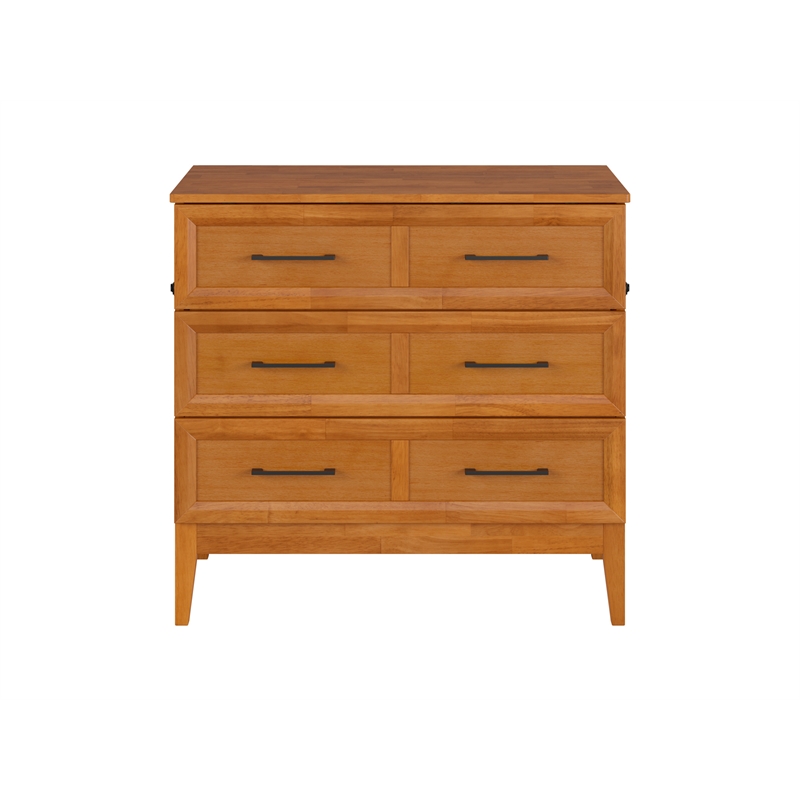 Santa Fe Twin Wood Murphy Bed Chest wMattress & Built-in Charger in Light Toffee