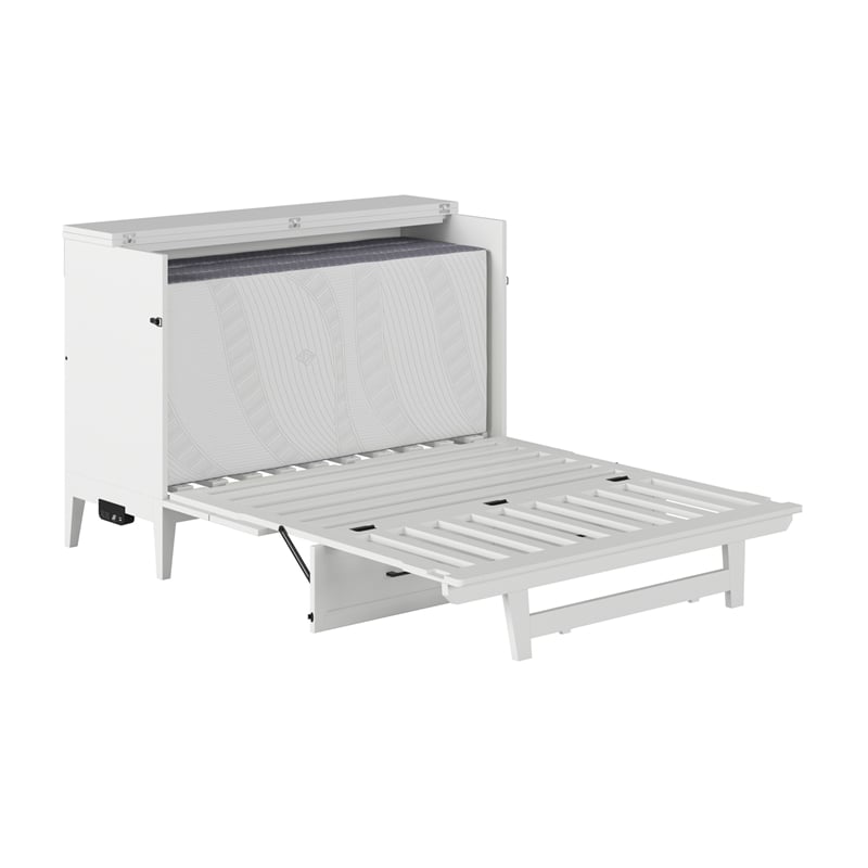 Santa Fe Full Wood Murphy Bed Chest with Mattress & Built-in Charger in White