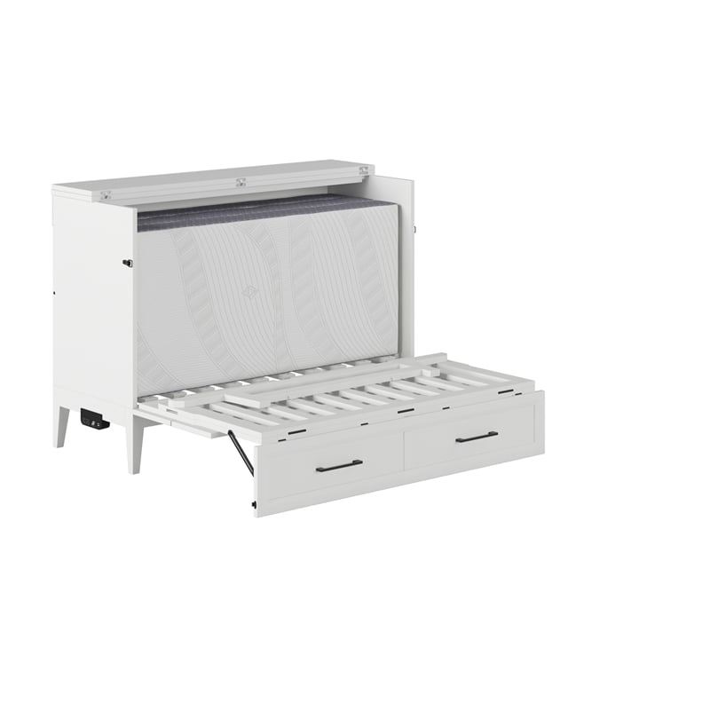 Santa Fe Full Wood Murphy Bed Chest with Mattress & Built-in Charger in White