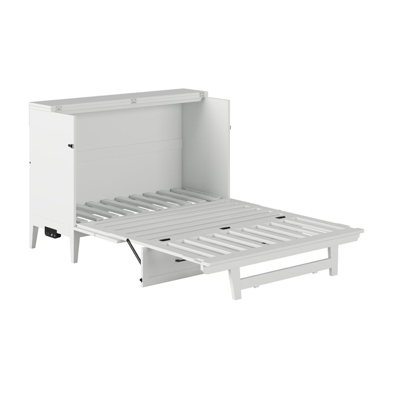 Santa Fe Full Wood Murphy Bed Chest with Mattress & Built-in Charger in White