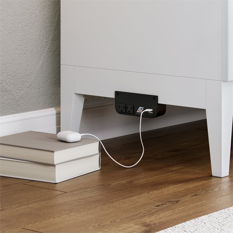 Santa Fe Full Wood Murphy Bed Chest with Mattress & Built-in Charger in White
