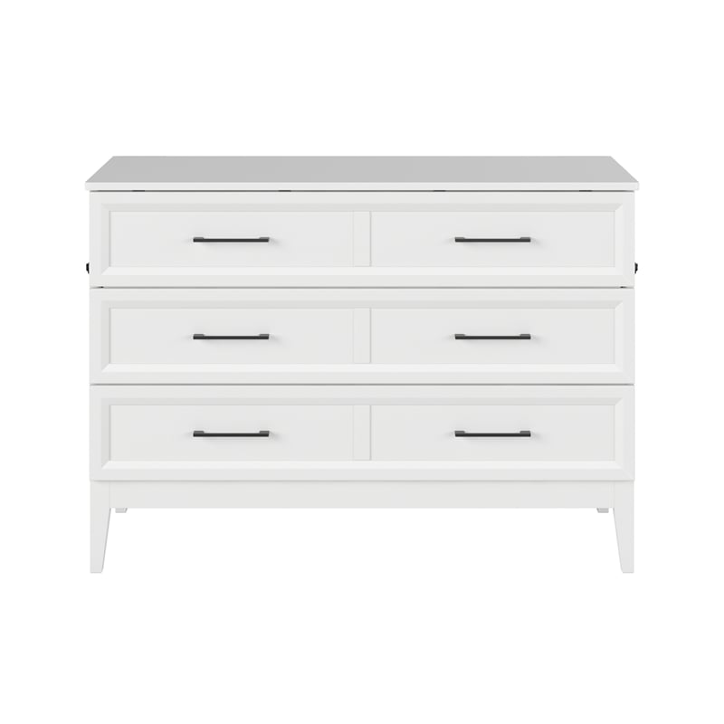 Santa Fe Full Wood Murphy Bed Chest with Mattress & Built-in Charger in White