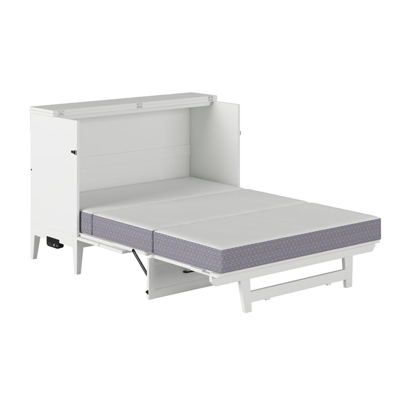 Santa Fe Full Wood Murphy Bed Chest with Mattress & Built-in Charger in White
