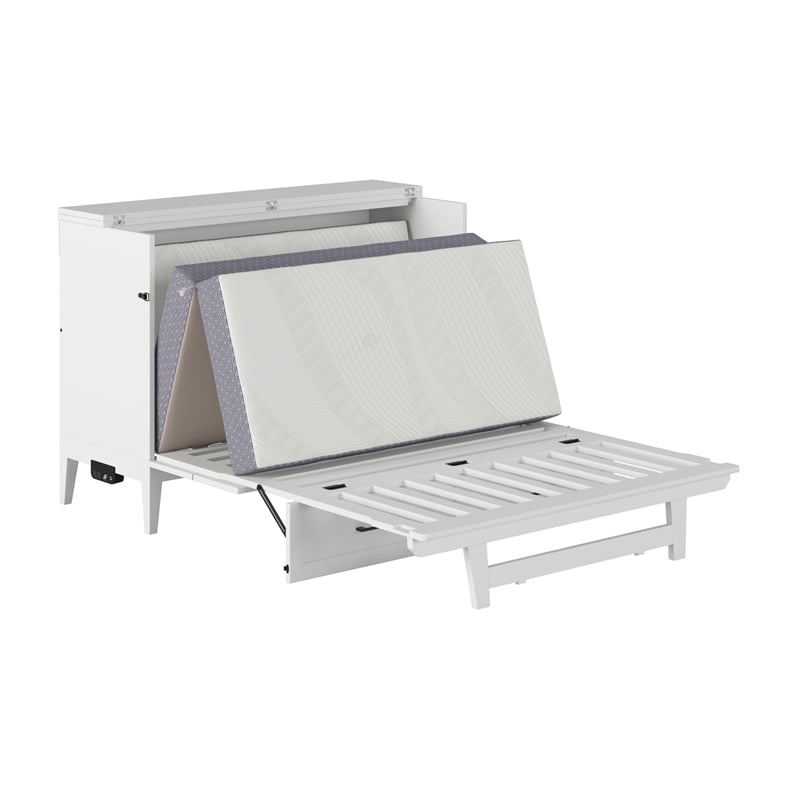 Santa Fe Full Wood Murphy Bed Chest with Mattress & Built-in Charger in White