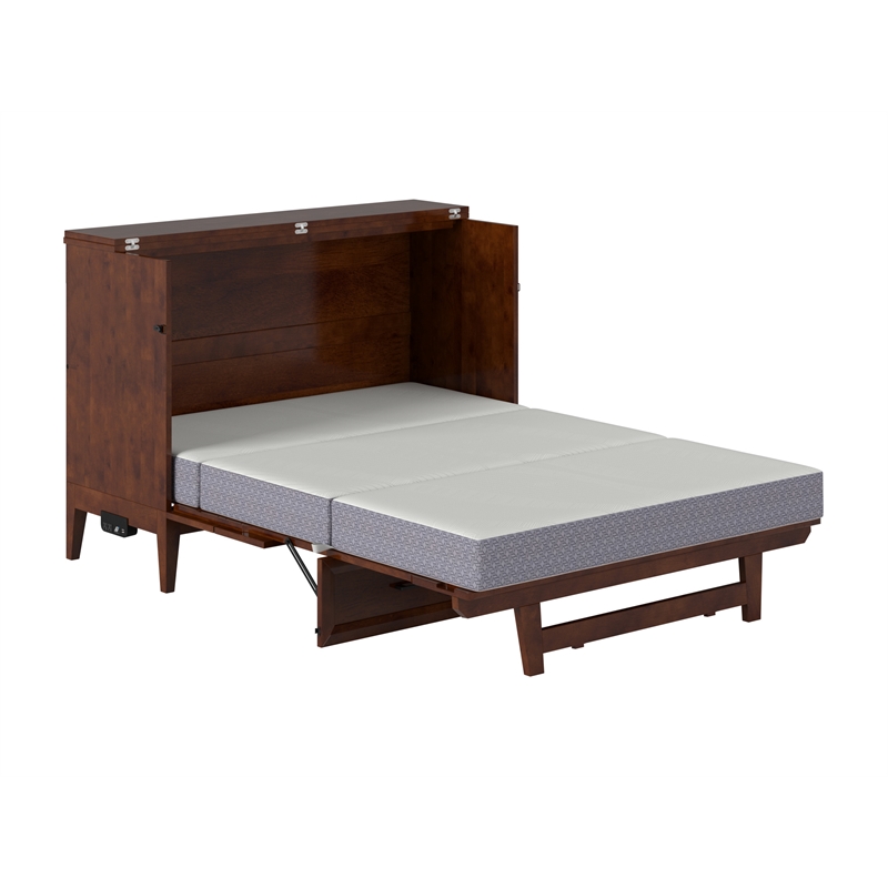 Santa Fe Full Wood Murphy Bed Chest with Mattress & Built-in Charger in Walnut