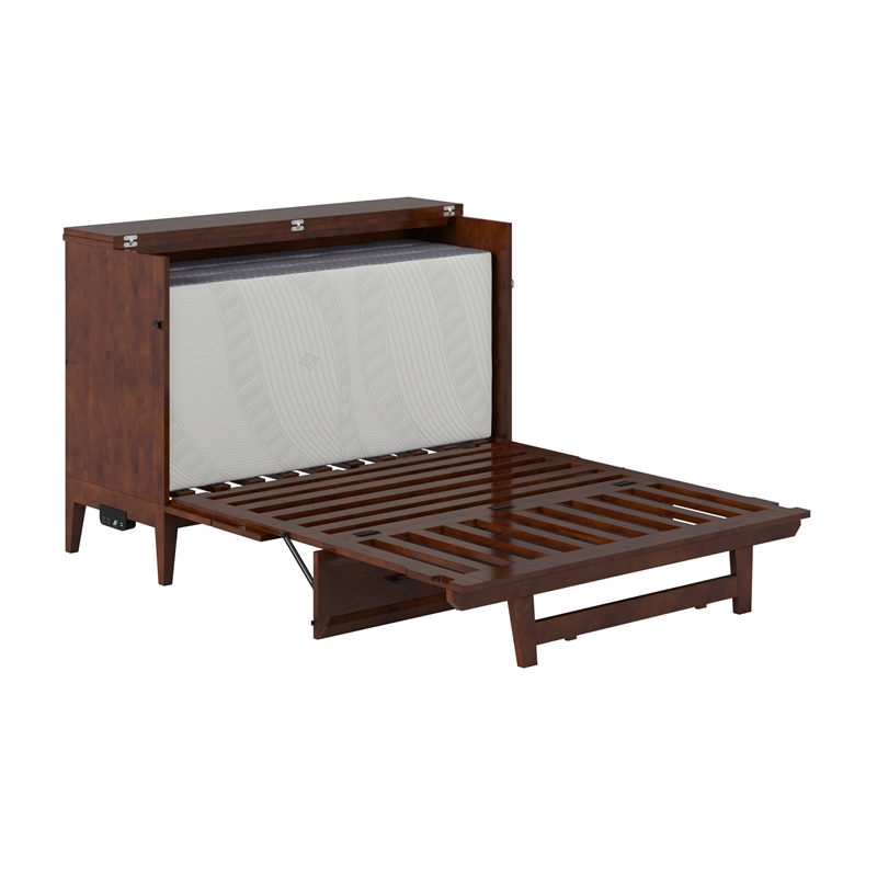 Santa Fe Full Wood Murphy Bed Chest with Mattress & Built-in Charger in Walnut