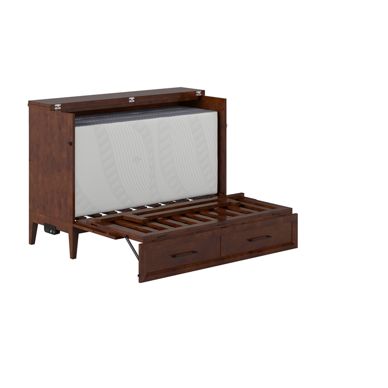 Santa Fe Full Wood Murphy Bed Chest with Mattress & Built-in Charger in Walnut