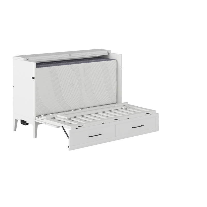 Santa Fe Queen Wood Murphy Bed Chest with Mattress & Built-in Charger in White